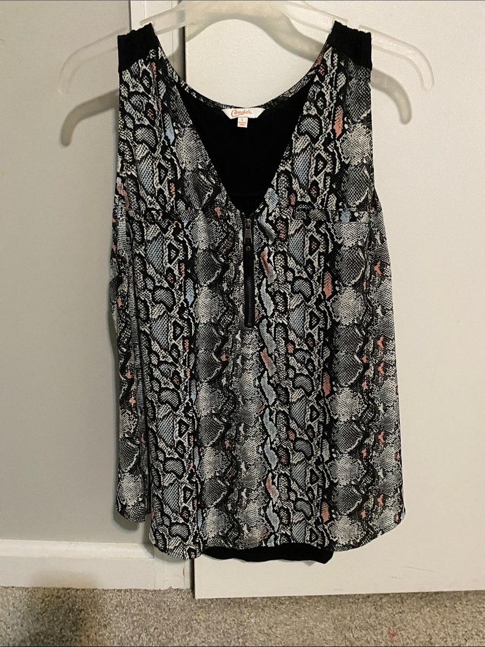 Candie's Black and Pink Snake-Print Zip-Front Camisole